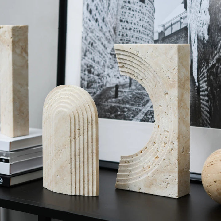 Travertine Marble Arch Sculpture – Minimalist Stone Home Decor