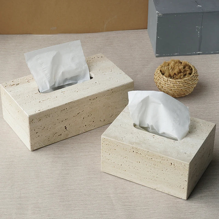 Beige Travertine Marble Bathroom Set – 9-Piece Natural Stone Accessories with Soap Dispenser, Diffuser, Tray & More