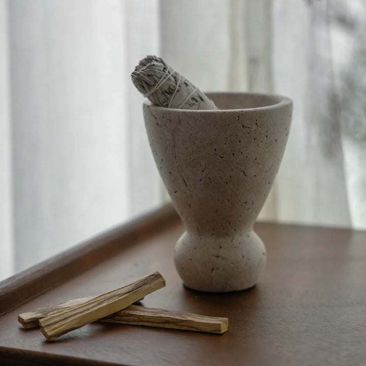 Vintage Travertine Incense Holder – Wood Palo Santo Burner