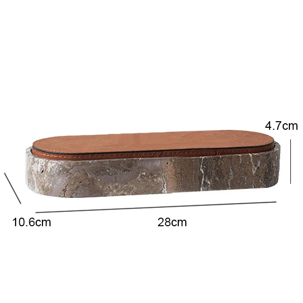 Vintage Travertine Jewelry Box – Luxury Oval Stone Container with Leather Cover for Earrings, Necklaces, and Accessories Storage