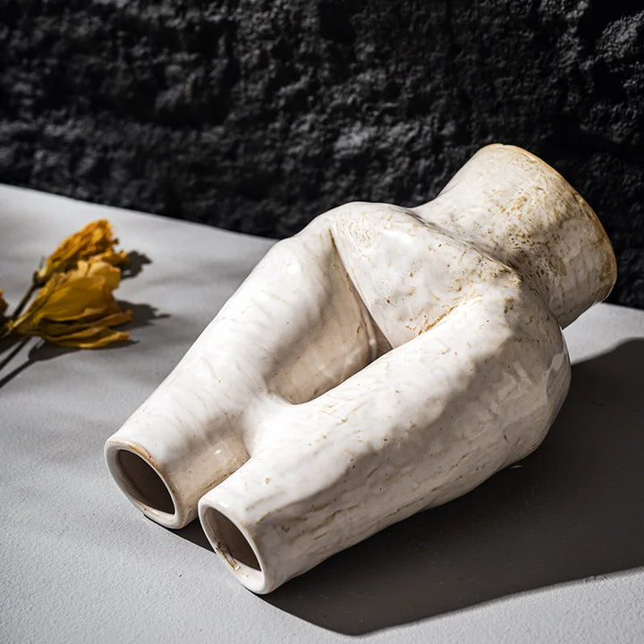 Double Mouth H Ceramic Vase – Nordic Wabi-Sabi Home Decor