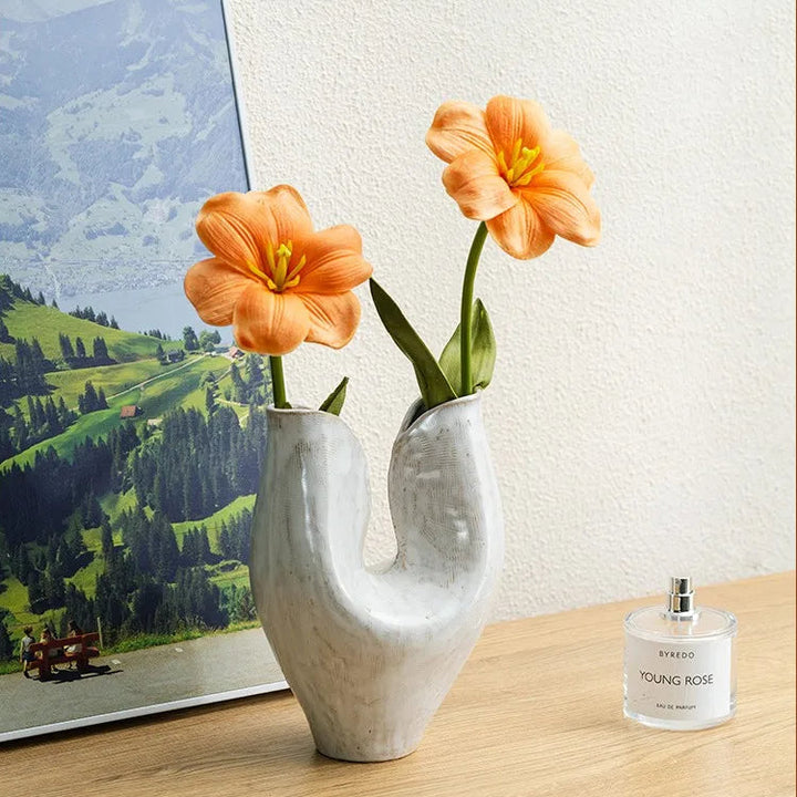 Double Mouth Ceramic Vase – Nordic Retro Home Decor