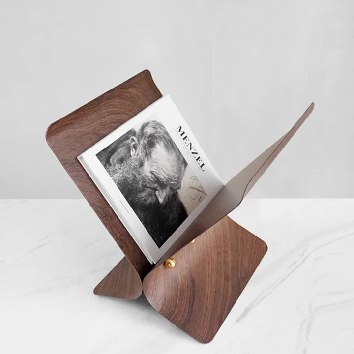 Walnut Metal Bookshelf – Modern X-Shape Book Organizer