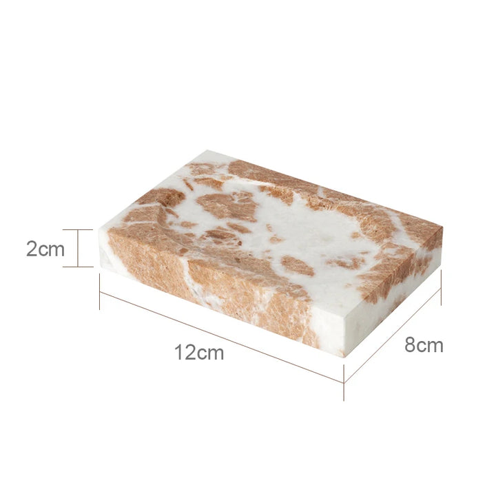 Coral Pink Marble Bathroom Set – 7-Piece Natural Stone Accessories | Soap Dispenser, Toothbrush Holder, Tissue Box, Tray & More