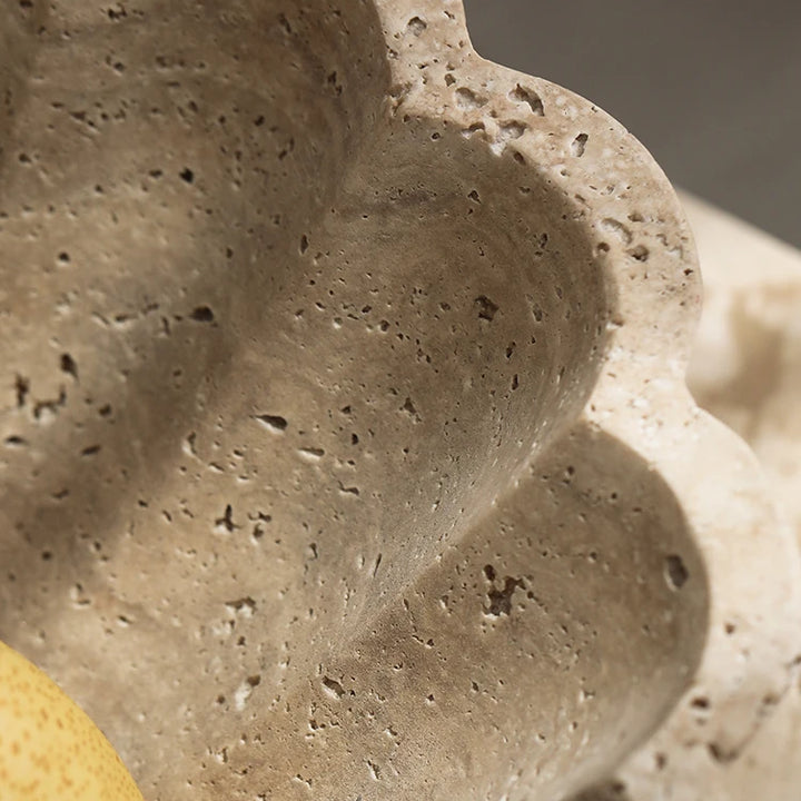 Large Travertine Ruffle Bowl – Marble Serving Tray for Home Decor