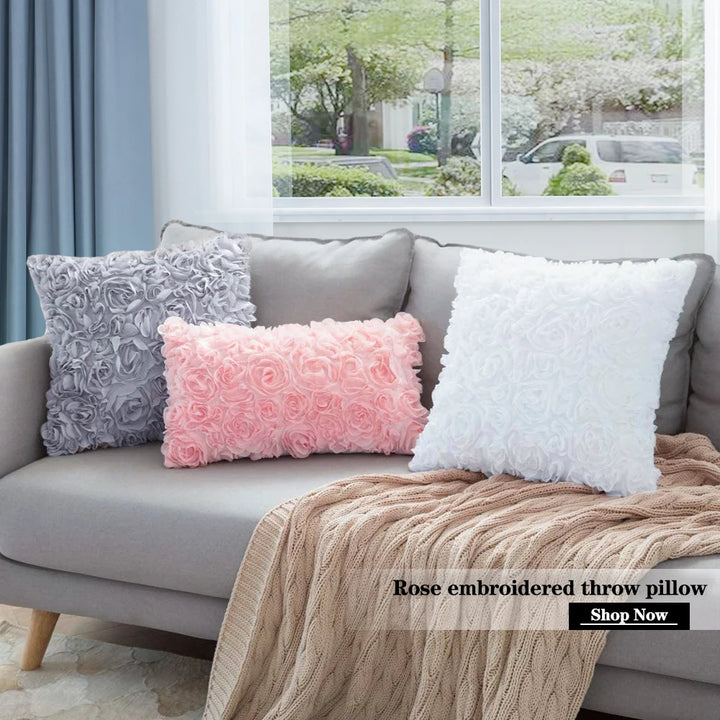 Rose Embroidered Pillow Cover – Decorative Cushion