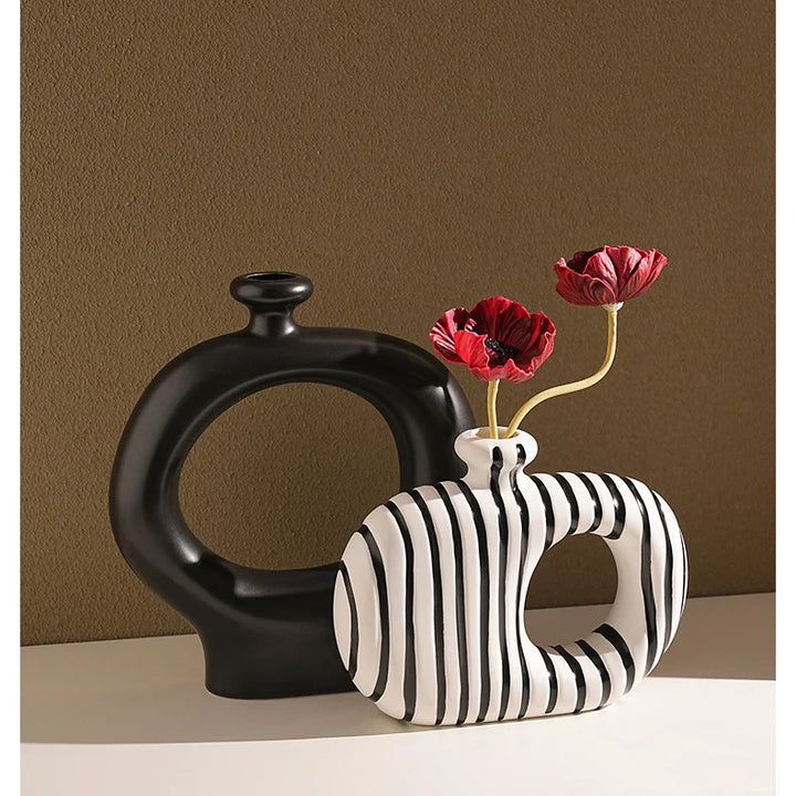 Zebra Striped Ceramic Vase – Modern Tabletop Decor