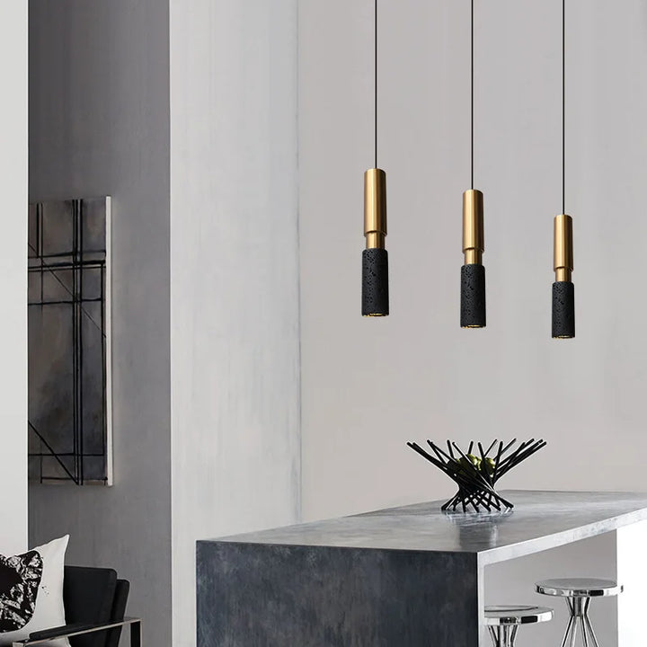 Industrial Black Stone Pendant Lamp – Nordic Retro LED Chandelier