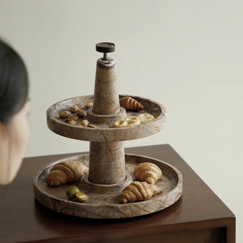 Two-Tier Coffee Brown Marble Serving Tray