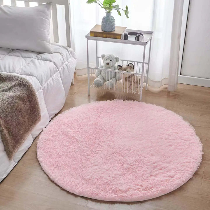 Round Plush Rug – Soft Fluffy Carpet for Living Room & Kids Room
