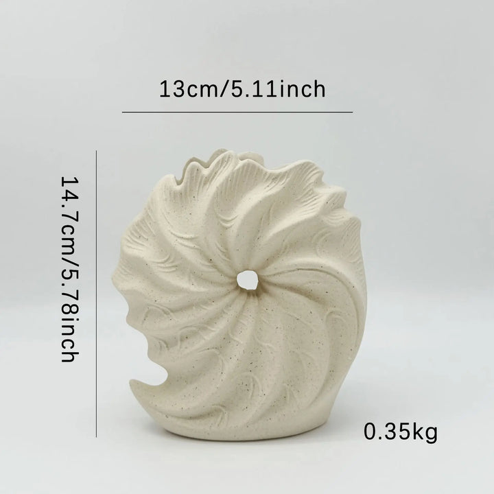 Beige Ceramic Conch Vase – Modern Coastal Table Decor