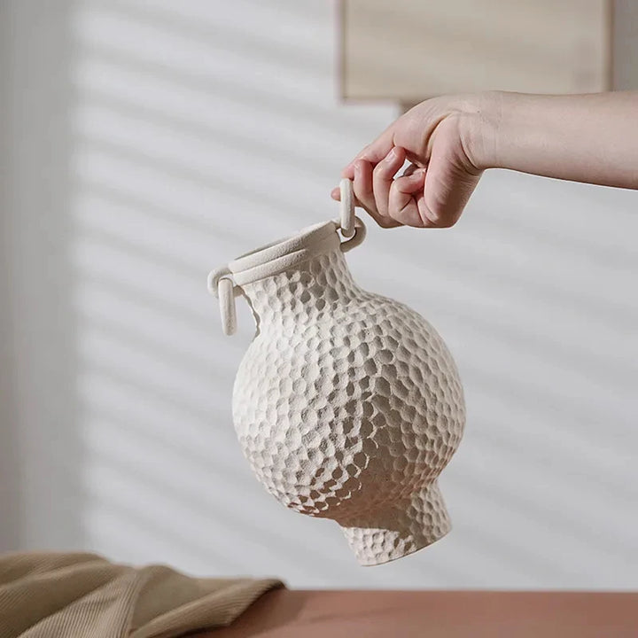 Nordic Ceramic Amphora Vase – Handmade Table Centerpiece