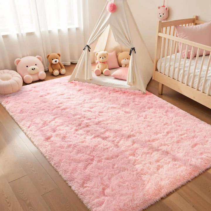 Pink Fluffy Plush Carpet – Large Kids Bedroom Area Rug