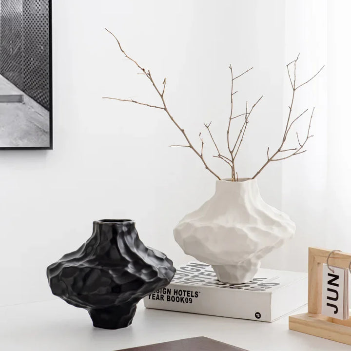 Geometric Stone Pattern Ceramic Vase – Modern Rockery-Style Decorative Flower Pot for Home & Tabletop
