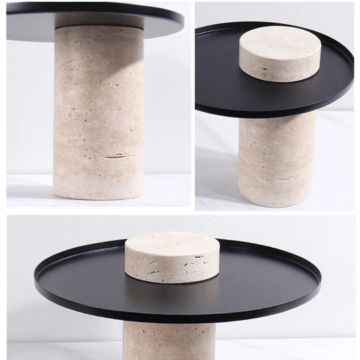 Beige Travertine Serving Tray with Metal Base