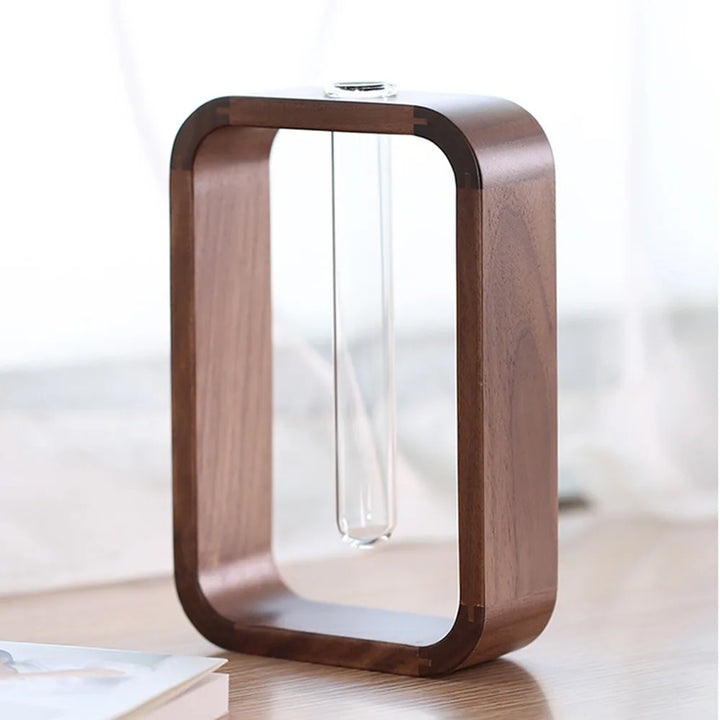 Rectangular Solid Wood Hydroponic Vase – Retro Glass Planter for Living Room, Tea Room & Dining Table Flower Arrangements