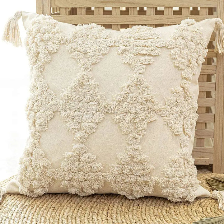 Boho Tufted Pillow Cover – Tassel Cotton Cushion Case