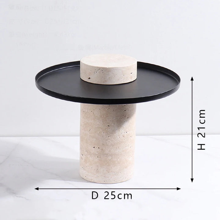 Beige Travertine Serving Tray with Metal Base