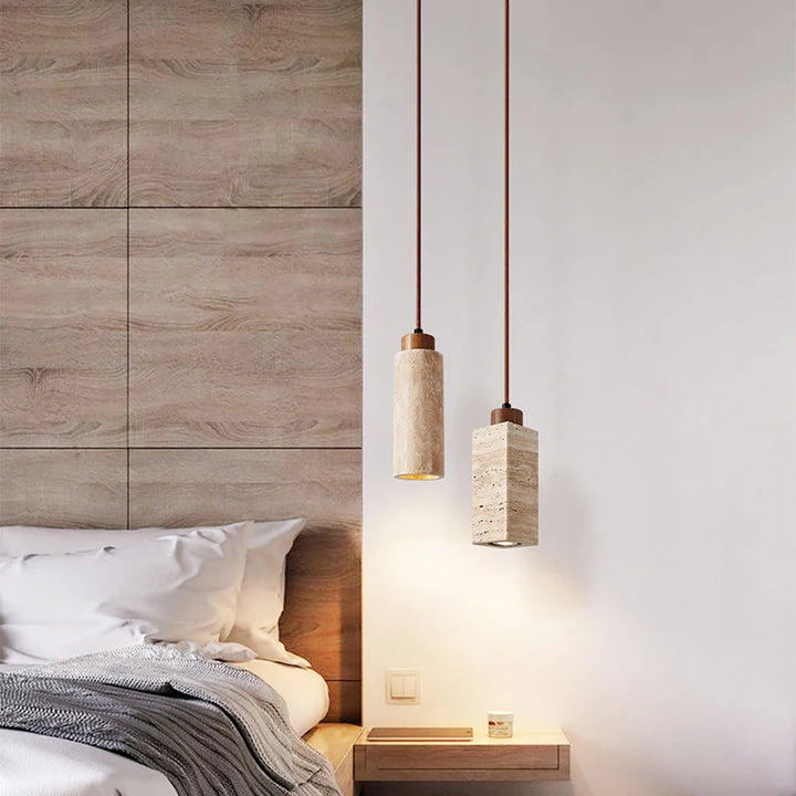 Yellow Travertine Pendant Lamp – Wabi-Sabi Marble Light