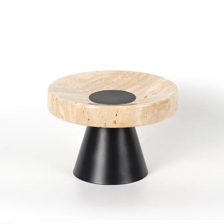 Beige Travertine Tray with Metal Base – Vintage Stone Stand