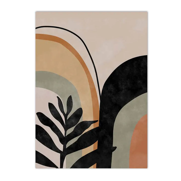Terracotta & Mustard Sun Canvas Print – Abstract Boho Geometry and Leaf Art Mid-Century Wall Decor