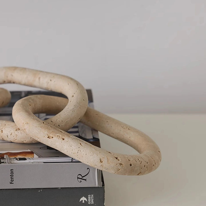 Travertine Chain Link Sculpture – Rustic Marble Table Décor