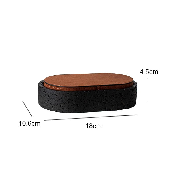 Vintage Travertine Jewelry Box – Luxury Oval Stone Container with Leather Cover for Earrings, Necklaces, and Accessories Storage