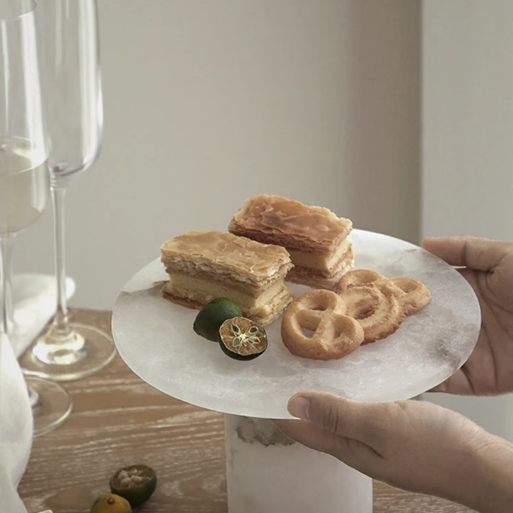 White Onyx Marble Cake Stand – Pedestal Dessert Tray