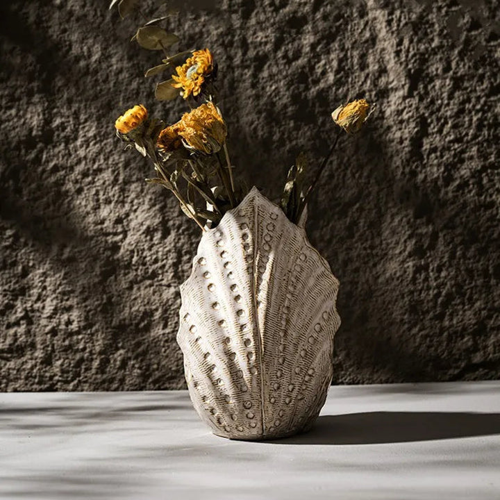 Shell Ceramic Vase – Modern Boho Tabletop Centerpiece