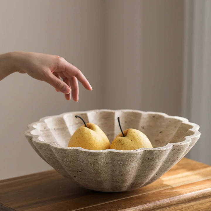 Large Travertine Ruffle Bowl – Marble Serving Tray for Home Decor
