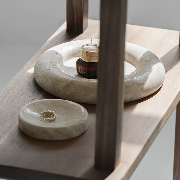 Beige Travertine Round Tray – Decorative Stone Vanity Plate