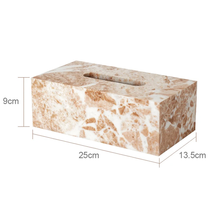 Coral Pink Marble Bathroom Set – 7-Piece Natural Stone Accessories | Soap Dispenser, Toothbrush Holder, Tissue Box, Tray & More
