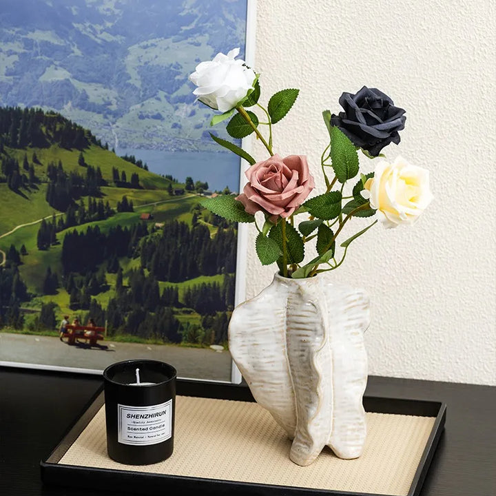 White Ceramic Vase – Modern Wabi Sabi Plant Decor