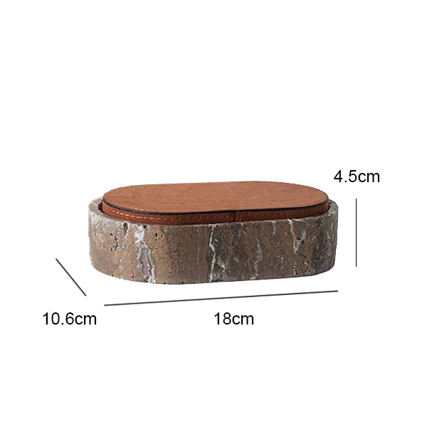 Vintage Travertine Jewelry Box – Luxury Oval Stone Container with Leather Cover for Earrings, Necklaces, and Accessories Storage