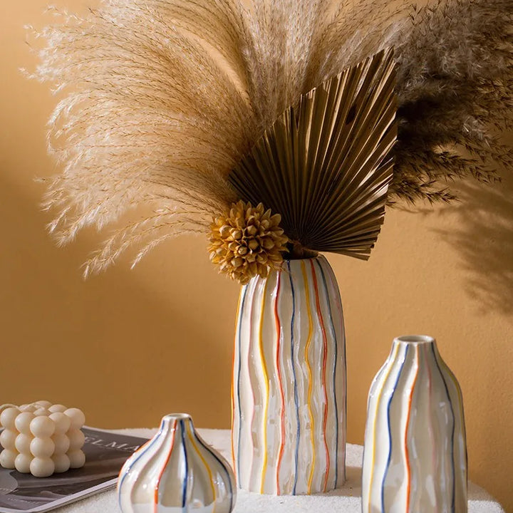 Colorful Stripe Ceramic Vase – Modern Centerpiece Home Decor