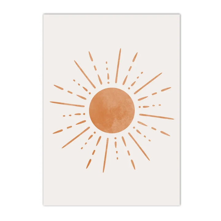 Lienzo bohemio de mediados de siglo con sol y luna: impresiones nórdicas abstractas para decoración moderna de sala de estar o dormitorio (juego de 3)