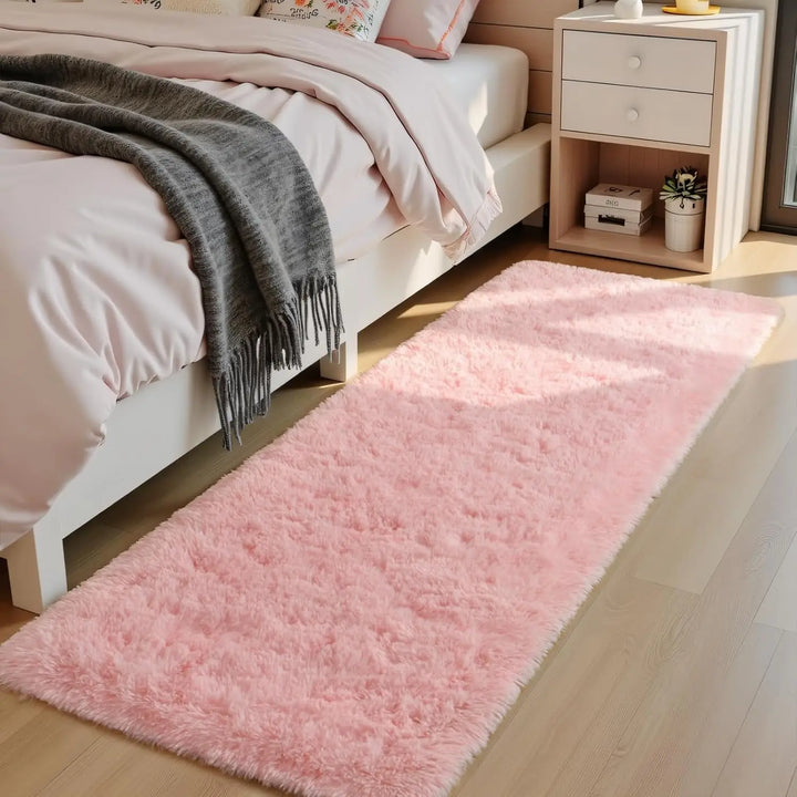 Pink Fluffy Plush Carpet – Large Kids Bedroom Area Rug