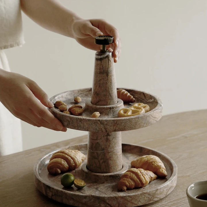 Two-Tier Coffee Brown Marble Serving Tray