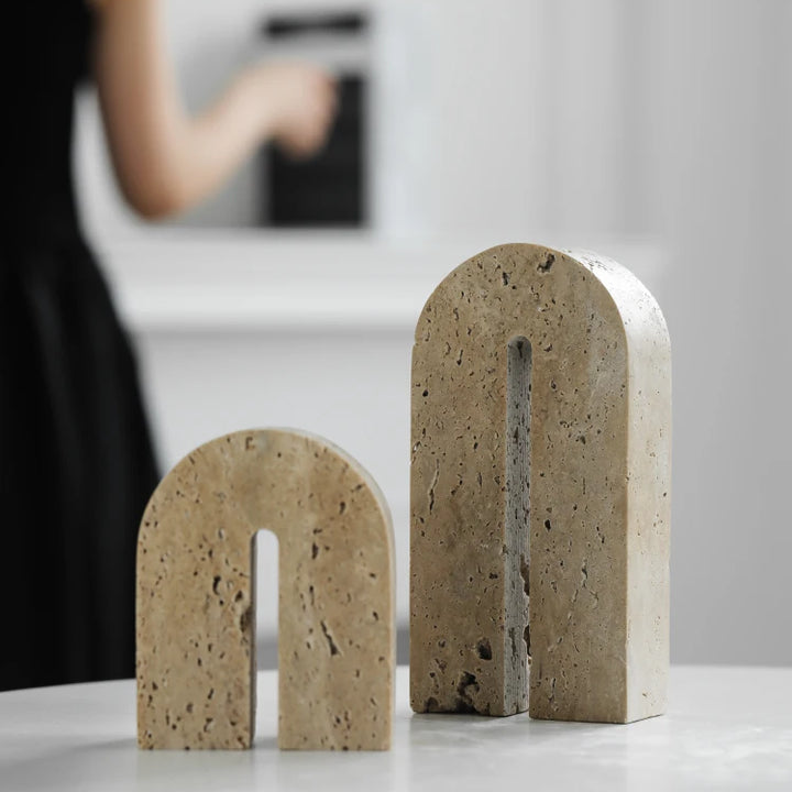 Retro Travertine Bookends – Natural Stone Book Holder