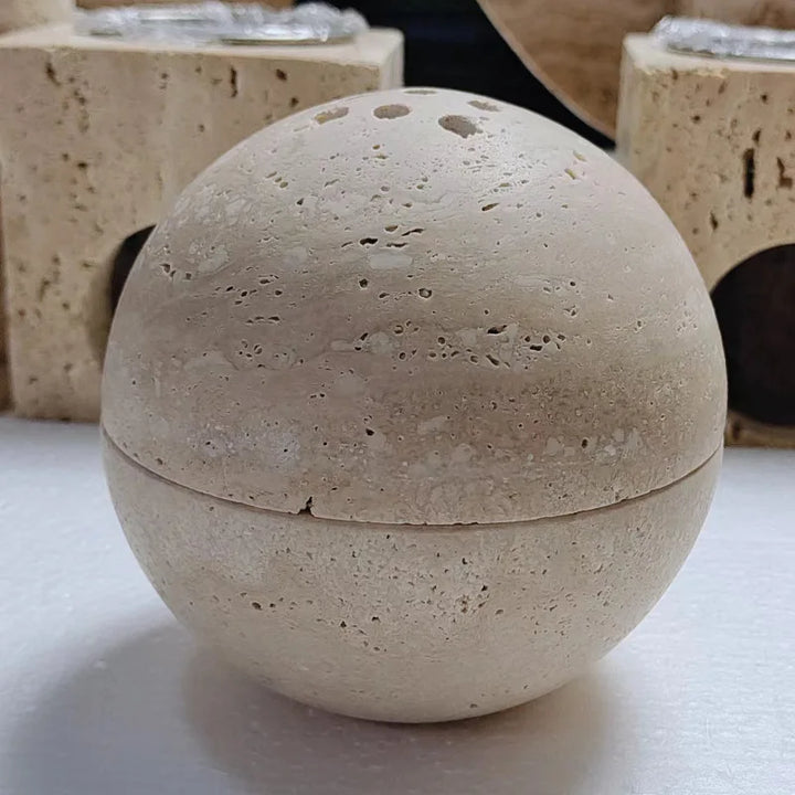 Beige Travertine Incense Burner – Marble Sphere Home Decor