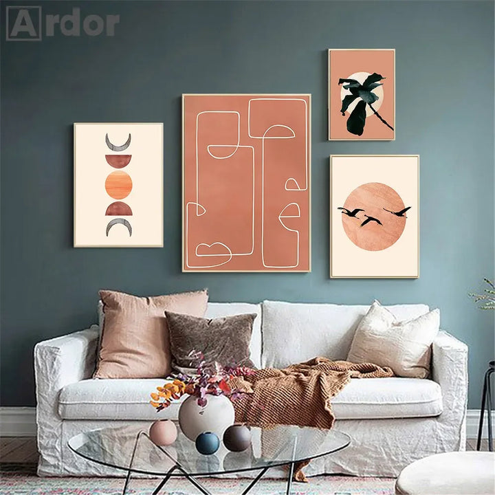 Morning Sun & Plant Abstract Canvas – Nordic Minimalist Wall Art for Bedroom and Living Room Decor