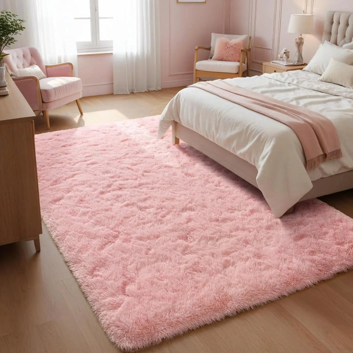 Pink Fluffy Plush Carpet – Large Kids Bedroom Area Rug
