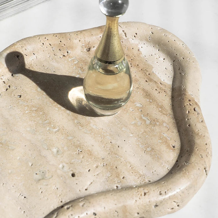 Natural Travertine Jewelry & Perfume Tray – Stone Aromatherapy Holder for Rings, Necklaces, Earrings & Home Decor | Elegant Storage Plate