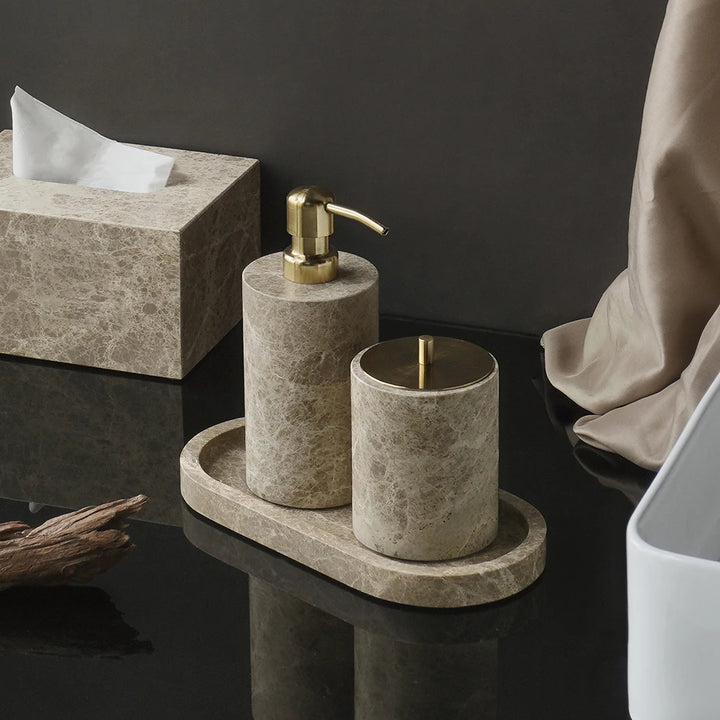 Emperador Marble Bathroom Set – Natural Stone Soap Dish & Tray
