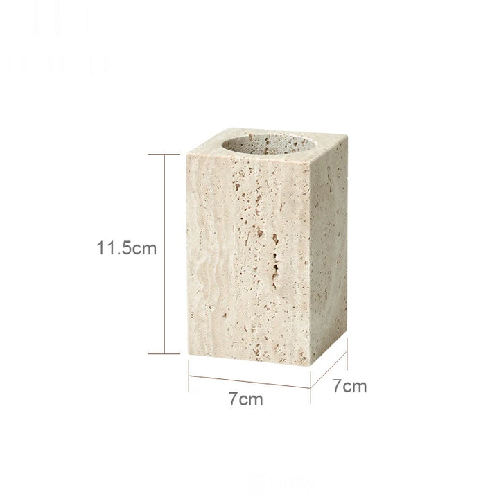 Beige Travertine Marble Bathroom Set – 9-Piece Natural Stone Accessories with Soap Dispenser, Diffuser, Tray & More