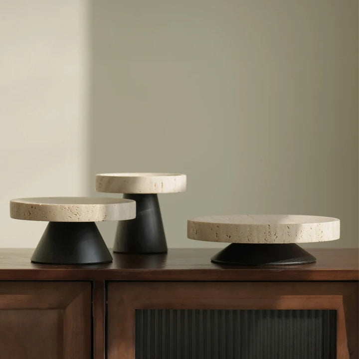 Luxury Travertine Pedestal Bowl – Marble Tray for Fruit & Decor