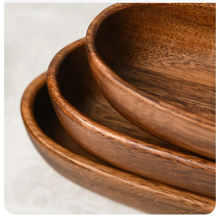 Acacia Wood Snack & Salad Plate – Solid Multi-Section Tray