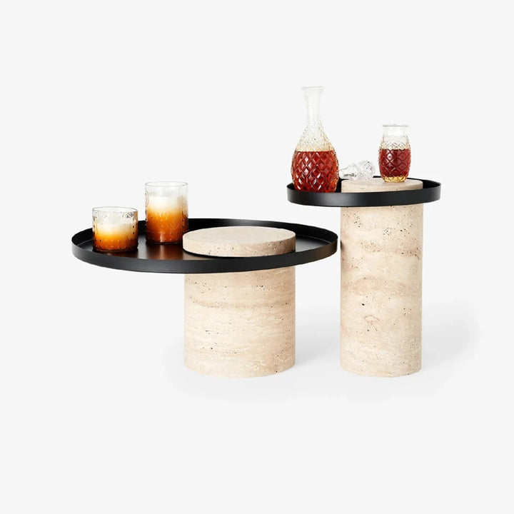 Beige Travertine Serving Tray with Metal Base