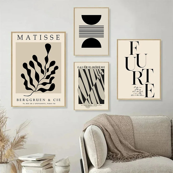 Abstract Beige Matisse Line Art Canvas for Modern Decor