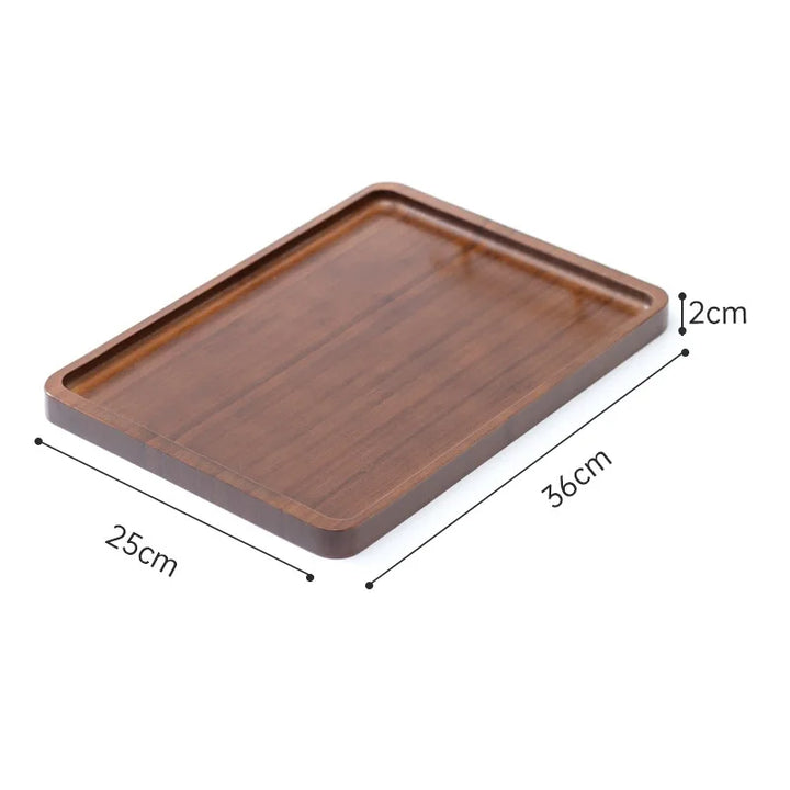 Bamboo Tea Serving Tray with Metal Handle – Right-Angled Wooden Breakfast Tray for Snacks, Drinks, Hotel & Home Use